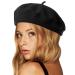 Wheebo Wool Beret Hat,Solid Color French Style Winter Warm Cap for Women Girls Lady Black