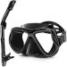 Greatever Dry Snorkel Set,Panoramic Wide View,Anti-Fog Scuba Diving Mask,Professional Snorkeling Gear Black Adults