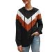 Bigfanshu Women's Dresses Casual Stripe Patchwork Long Sleeve Pullover Hooded Sweater Top Blouse Black
