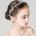 Lurrose Pearl Rhinestone Hair Hoops Princess Wedding Ribbon Headpiece Crystal Headwear Pearl Hair Decorations for Bride