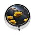 Beautiful Yellow Roses Portable Metal Pill Box Round Mini 3-Compartment Plastic Insert hinged Fastening Design Suitable for Small Pills Must-Have for Travel Black