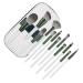 Set of 12 Green Glass Make-Up Eyeshadow Mixing Makeup Black Costume Blush Brush Concealer Brush Eyebrow Brush Eye Brush with Wooden Handle