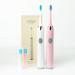 Portable Battery Powered Rechargeable Toothbrush for Teeth whitening 4 Brush Heads 2 Piece Set White+Pink