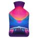 Retro Vaporwave Hot Water Bottle With Cover Plush Bed Bottle Hand Warmer For Adults And Children 26.5X15.3cm