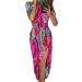 Briskorry V-Neck Floral Summer Dress - Elegant Bustier Festival Dress with Ruffled Hems & Moored Sleeves | Vintage XL Hot Pink Party Dress - Buy Online on GoSupps.com