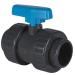 Plimat PVC ball valve adhesive fitting with 2x adhesive sleeve/screw connection 16 bar - grey/blue (50mm)