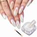 White Pearl Chrome Nail Powder  Mirror Effect Pearlescent White Nail Art Jewelry Glitter Powder Metallic Pigment for Nails  Magic Nail Powder Fine & Shiny Holographic Ice Aurora Dust Nail Powder