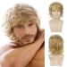 Sallcks Mens Blonde Wig Short Fluffy Layered Blonde Wig Natural Synthetic Halloween Cosplay Hair Wig for Male Guy