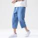 CEWIFO Men's 3/4 Casual Shorts | Elastic Waist Wide Leg Bermuda Pants - Lightweight Cotton Yoga & Beach Wear - A1-Blue XXL - Buy Online on GoSupps.com
