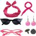 Polka Dot Headband - Headband Drop Earrings Set for 1950s Outfits - Print Dangle Earrings with Vintage Hair Bands Chiffon Scarf Cat Eye Glasses Hot Pink One Size - Buy Online on GoSupps.com