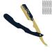 Black and Gold Barber Staright Edge Salon Hair Cut Razor 100% Stainless Steel with 10 Blades by "FLAME STAR"