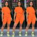 PINSV Women's Summer Bodycon Short Pants Workout Set - Orange, Large - Buy Online on GoSupps.com