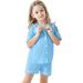 SWOMOG Unisex Kids Modal Button-Down Pyjama Set | Short Sleeve Sleepwear Lounge Set 4-5 Years Light Blue - Buy Online on GoSupps.com