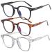 2 Pack Blue Light Blocking Glasses Anti Blue Light Gaming Glasses Retro Fashion Frame Non-Prescription Lens Anti Fatigue Headache Computer Screen Glasses for Women and Men Unisex Round Glasses A2 3pack black+flower+grey