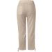 Womens Linen Capri Pants with Side Hollow Out Detail, Boho Summer Beach Pants with Pockets - Khaki XX-Large - Buy Online on GoSupps.com