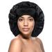 Kenllas Satin Silk Bonnet for Women - Large Sleep Cap with Tie Band for Curly Dreadlock Braid Hair Care (Black1) Black-3
