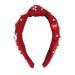 Rhinestone Headband for Women Elegant Jeweled Top Knot Hairband for Valentine Day with Heart Decoration (Dark Red)