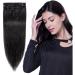 Clip in hair extensions real hair 100% Remy natural hair natural black - 7 pieces Standard Weft Full Head Straight Lang (22inch (55cm) 100g)