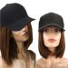 Iluu light brown short straight bob wig with hat 9 "short art hair extensions with a planned adjustable black baseball cap for women bobo-23cm light brown