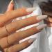 Milk White Press on Nails Almond KXAMELIE Fake Nails Medium Length Glue on Nails Almond Shape Nails Stick on Solid Colored Shinny Like Perfect Gel Salon Press ons for Daily Wear solid white