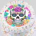 Skull Cake Topper - Edible Icing or Wafer paper - Mexican - Frieda - Day of The Dead - Flowers - 7.5" Round