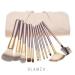 Glamza Pro 12pc Champagne Face Eye Brow Lip Contour MakeUp Brushes Set In White Pouch
