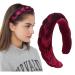 LEBENSWERT Headband Velvet Braided Headband Ladies Traditional Headband Wide Vintage Hairband Fashion Headbands for Women (Wine Red)