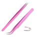 Pack of 2 Pointed Tweezers Curved and Straight Pink Stainless Steel for Decorative Nails Eyebrow Eyelash Plucking