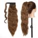 20 Inch Real Long Corn Wave Ponytail Clip in Hair Extensions Magic Paste Wavy Wrap Around Ponytail Hairpiece for Women Light Brown Light Brown 20 Inch