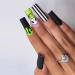 24Pcs Long Press on Nail Halloween Coffin Fake Nails Black White Stripes Cute Ghost Design Glossy False Nails for Women Girls Stick on Nails with Glue on Acrylic Nail Tips