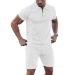URRU Mens Short Sleeve Casual Polo Shirt and Shorts Sets Two Piece Summer Outfits Zip Polo Tracksuit Set for Men S-XXL White Large