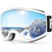 findway Ski Goggles, 100% UV Protection OTG Snow Goggles for Men, Women & Youth A1-white Silver Vlt 21%