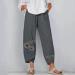 Womens Cotton Linen High Waist Capri Pants | Plus Size Summer Crop Pants Grey, XL - Buy Online on GoSupps.com