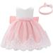 FYMNSI Baby Girl Baptism Christening Dress | Lace Floral Embroidery | Formal Party Birthday Pageant Wedding Outfit with Headband | 6-9 Months, Baby Pink - Buy Online on GoSupps.com