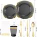 Nervure 175PCS Clear Black & Gold Plastic Plates Set for 25 Guests - Ideal for Parties & Halloween - Buy Online on GoSupps.com