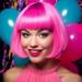 LIULIUBTY Short Bob Neon Wig with Flat Bangs - 14 Synthetic Colorful Cosplay Daily Party Hair + Free Wig Cap - Pink - Buy Online on GoSupps.com