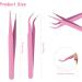 Ainiv 2Pcs Straight & Curved Lash Tweezers Kit - Stainless Steel Pointed Tweezers for Eyelash Extensions, DIY Crafts, Nail Art - Pink - Buy Online on GoSupps.com