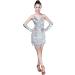 Women's Silver Sequin Latin Dance Dress with Gloves Set - One Size | Halter Tassel Fringe | Perfect for Tango, Salsa, ChaCha, Rumba | Ballroom Stage Costume - Buy Online on GoSupps.com