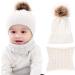 CheChury Toddler Hat and Scarf Set Baby Warm Knit Pom Beanie Cap with Circle Loop Scarf Neckwarmer 1-3 Years #1 White