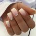RTKHFZE Square Press on Nails Medium Fake Nails Gradient Nude White Glue on Nails Glossy False Nails with Rhinestones Designs Full Cover Cute French Acrylic Nails for Women Girls 24PCS