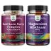 Bundle of High Strength Hawthorn Berry Capsules with Leaf & Flower Extract 4:1 for Healthy Heart & Digestion and Pure Magnesium Glycinate 400mg Per Serving - Vegan High Absorption Chelated Magnesium