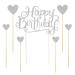PT Haahoos 7Pcs Cake Toppers Silver Cake Decoration Happy Birthday sign and Heart Shaped Cupcake Topper for Women Girls Mommy Boys Men Birthday Cake Ice Cream Party Decor