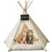 WUKOO Little Dove pet Teepee Tent & Houses for Small Dogs or Cats Bed - Portable Puppy Sweet Bed Indoor Outdoor 24 Inch Washable Mini Tents for Pets ( no Cushion)  Beige-24 Inch no Cushion