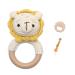 Wooden Baby Rattle Newborn Crochet Lion Rattle Newborn Toy Natural Wood Teething Ring Rattle for Hand Grips Boy Girl First Rattle Gift Beige Lion