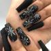 Noapasa Black and white snowflake pressed on nails reusable fake nail tips art set full coverage Christmas nails for women and girls 24 pieces. (Black white)