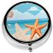 Seashells Sand Round Pill Box - 3 Compartment Portable Travel Medicine Organizer | Mini Decorative Pocket Purse for Vitamins & Tablets - Buy Online on GoSupps.com