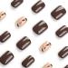Short Fall Press on Nails - Square Brown Fake Nails with Gold Foil Glitter | Full Cover Leaves Design | Acrylic Manicure for Women & Girls - Buy Online on GoSupps.com
