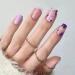 24pcs Short Square False Nails French Tip Stick on Nails Purple Flower Press on Nails Removable Glue-on Nails Full Cover Acrylic Fake Nails Women Girls Nail Art Accessories 0220Y36