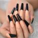 Black Lace French Artificial Nails - Extra Long Coffin Shiny Acrylic U-Shaped Tips - 24-Piece Party Set for Women - Buy Online on GoSupps.com