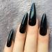 Stiletto Long Fake Nails - Black Almond Artificial Nails with Shine & Glue Stickers | Csch Press-On Nail Collection - Buy Online on GoSupps.com